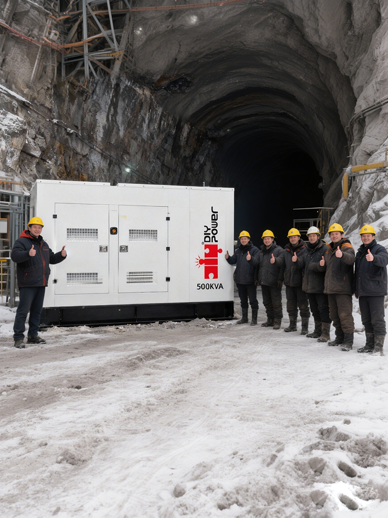 jimeng-2025-11-25-2175-冬天的一个采矿项目全景,重点体现在一个500米深的矿井中安装了图一的的柴油发电机...