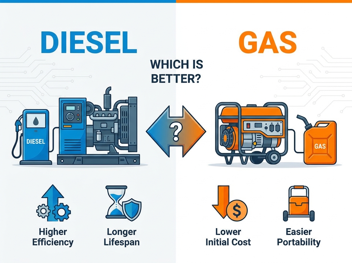 Comparaci&oacute;n de generadores di&eacute;sel y de gas